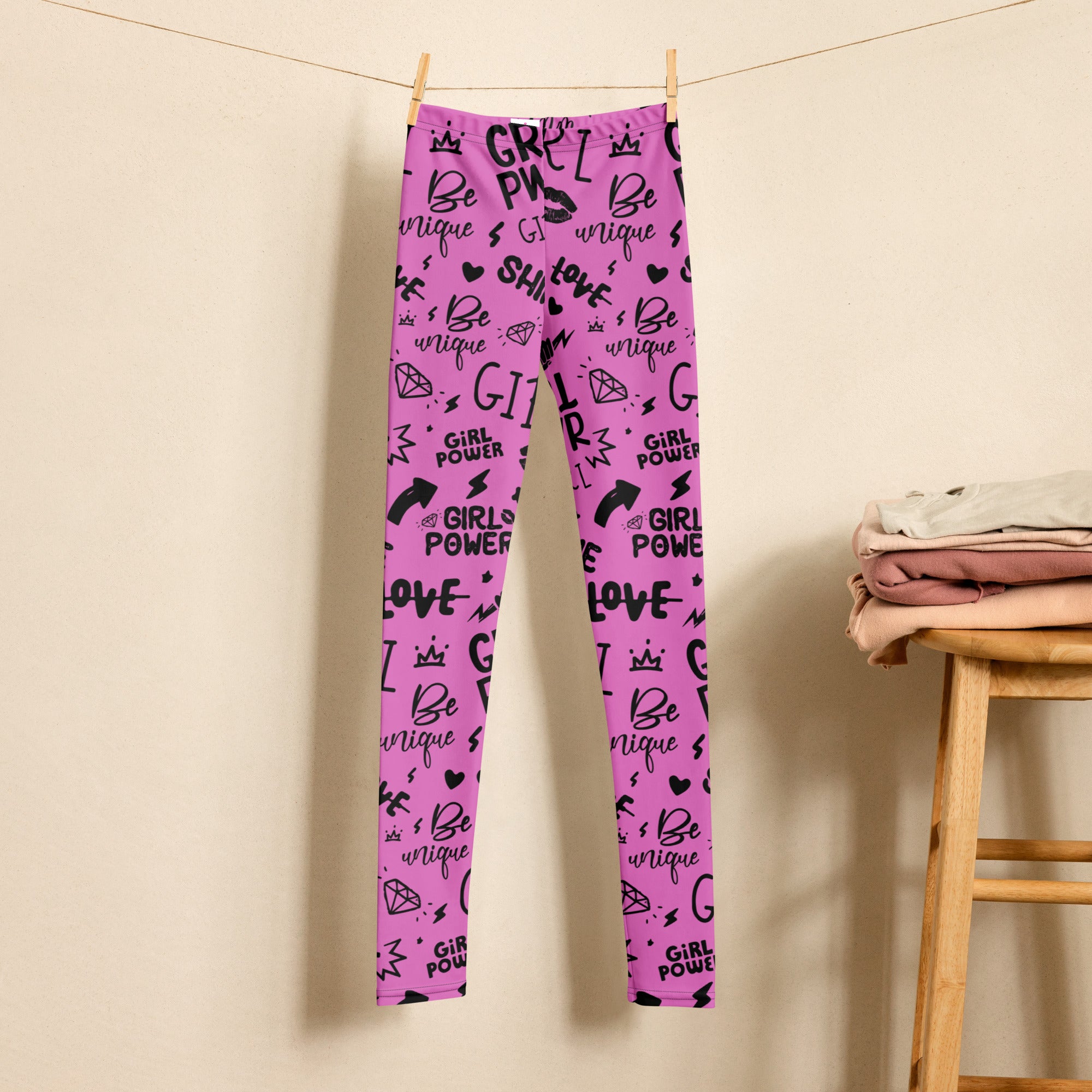 SHE REBEL - Pink Girl Power Youth Leggings (Girls' Sizes 8 - 20)